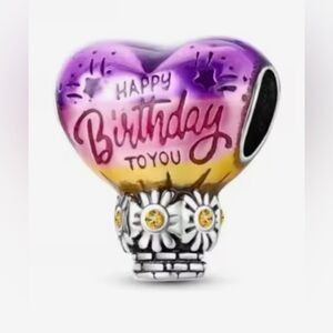 Silver, Purple, Pink & Yellow Heart Happy Birthday To You Charm